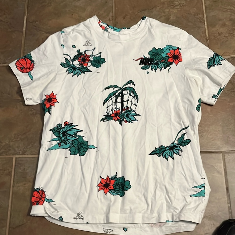 White Nike basketball and Island themed T-shirt
